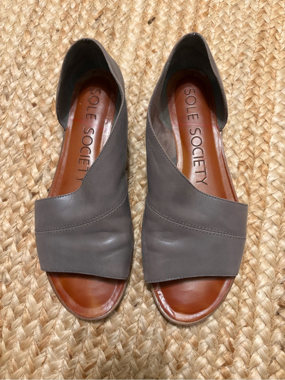 Sole Society Gray Leather Open-Toe Mules